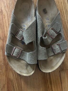 Birkenstock Arizona Taupe Suede Leather Sandals